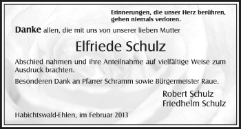 Traueranzeige von Elfriede Schulz von HNA