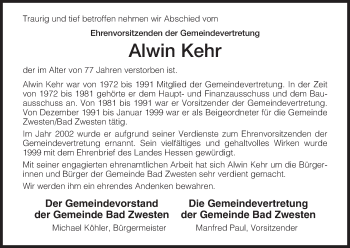 Traueranzeige von Alwin Kehr von HNA