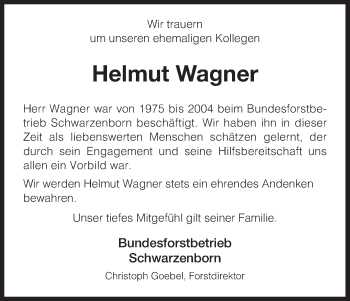 Traueranzeige von Helmut Wagner von HNA