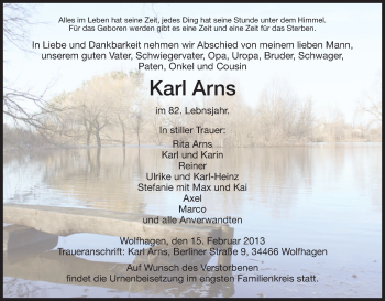 Traueranzeige von Karl Arns von HNA