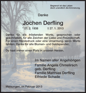 Traueranzeige von Jochen Derfling von HNA