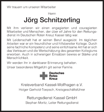 Traueranzeige von Jörg Schnitzerling von HNA