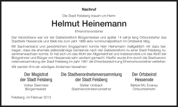 Traueranzeige von Helmut Heinemann von HNA