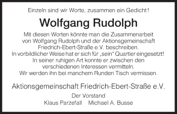 Traueranzeige von Wolfgang Rudolph von HNA