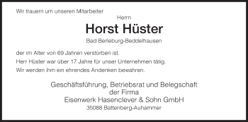 Traueranzeige von Horst Hüster von HNA