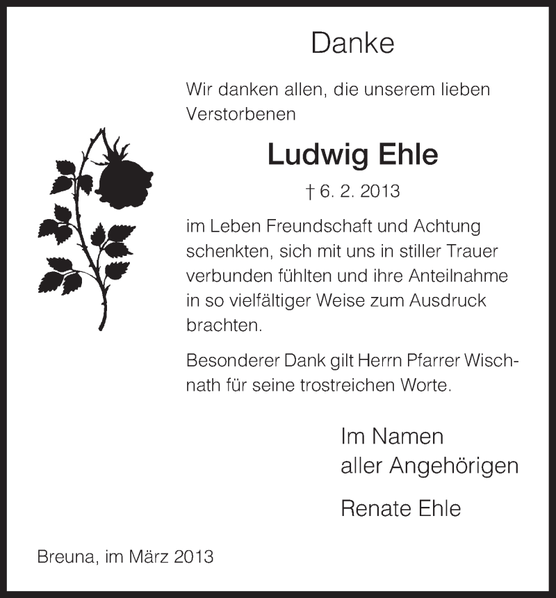  Traueranzeige für Ludwig Ehle vom 09.03.2013 aus HNA