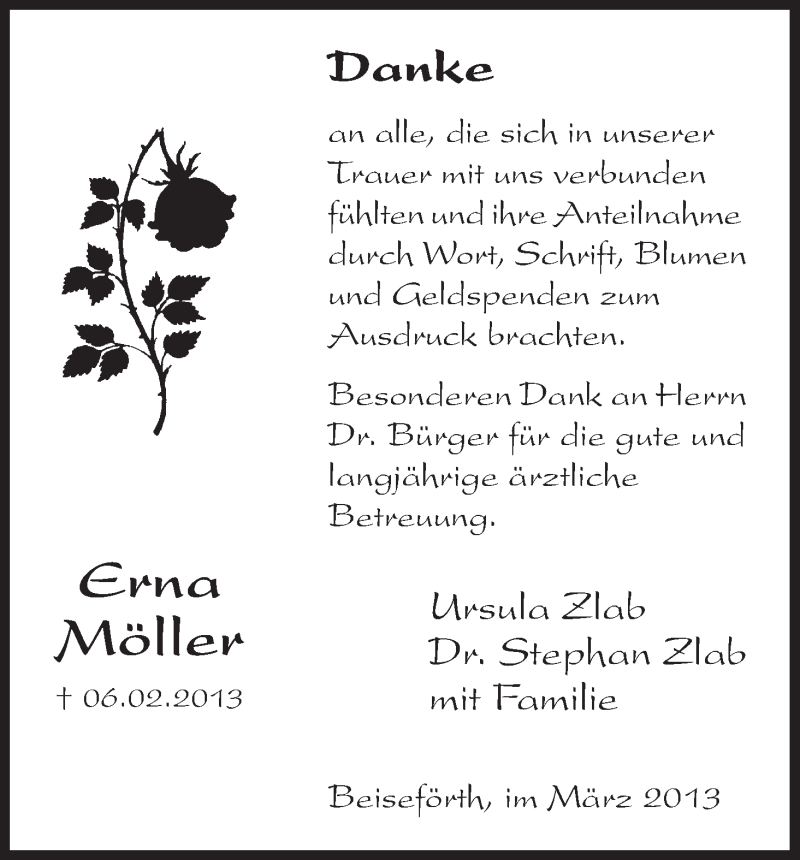  Traueranzeige für Erna Möller vom 09.03.2013 aus HNA