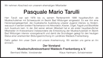 Traueranzeige von Pasquale Mario Tarulli von HNA