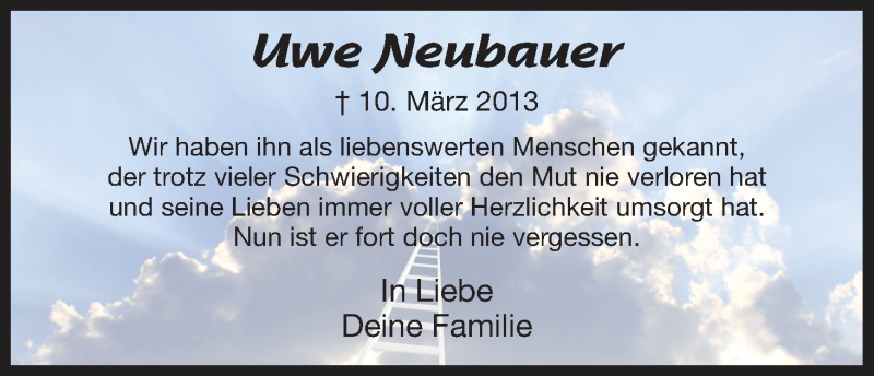  Traueranzeige für Uwe Neubauer vom 13.03.2013 aus HNA