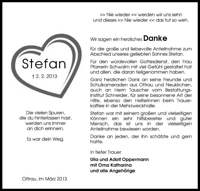  Traueranzeige für Stefan Oppermann vom 28.03.2013 aus HNA