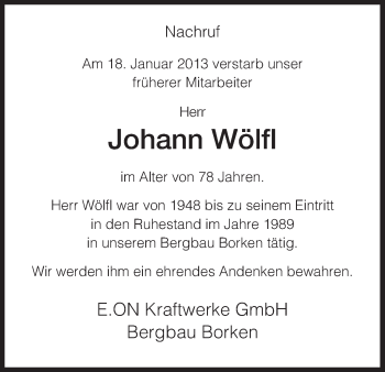 Traueranzeige von Johann Wölfl von HNA