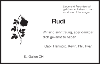 Traueranzeige von Rudi  von HNA