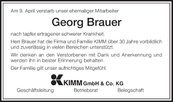 Traueranzeige von Georg Brauer von HNA