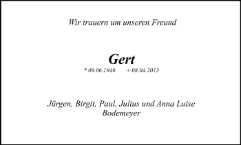 Traueranzeige von Gert Mariß von HNA
