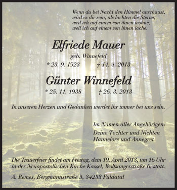 Traueranzeige von Elfriede und Günter  von HNA