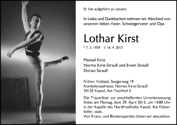 Traueranzeige von Lothar Kirst von HNA