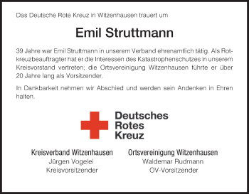 Traueranzeige von Emil Struttmann von HNA