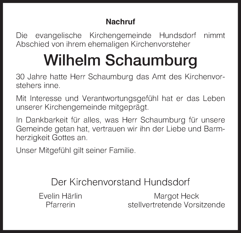  Traueranzeige für Wilhelm Schaumburg vom 07.05.2013 aus HNA