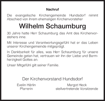 Traueranzeige von Wilhelm Schaumburg von HNA