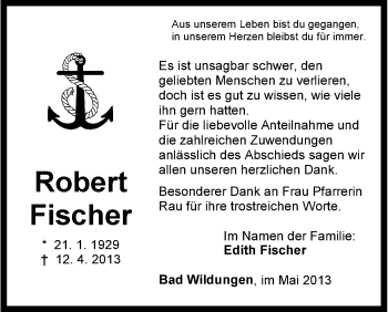 Traueranzeige von Robert Fischer von HNA