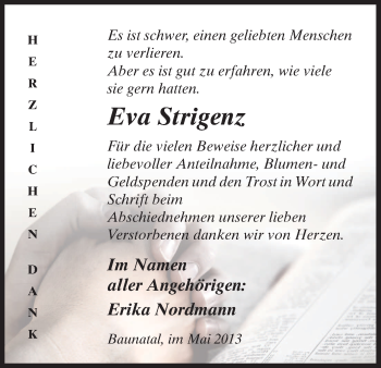 Traueranzeige von Eva Strigenz von HNA