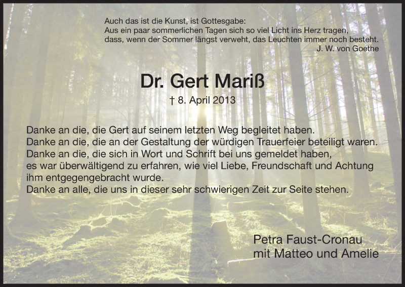  Traueranzeige für Gert Mariß vom 01.06.2013 aus HNA