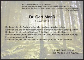 Traueranzeige von Gert Mariß von HNA