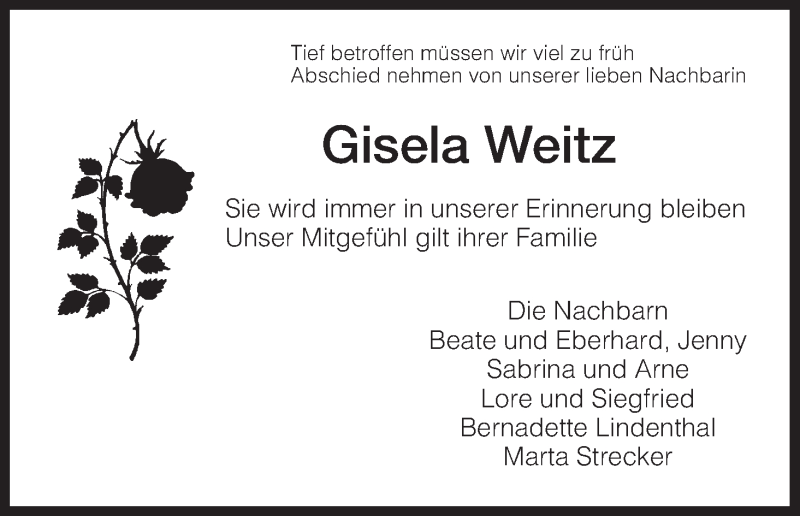  Traueranzeige für Gisela Weitz vom 29.05.2013 aus HNA