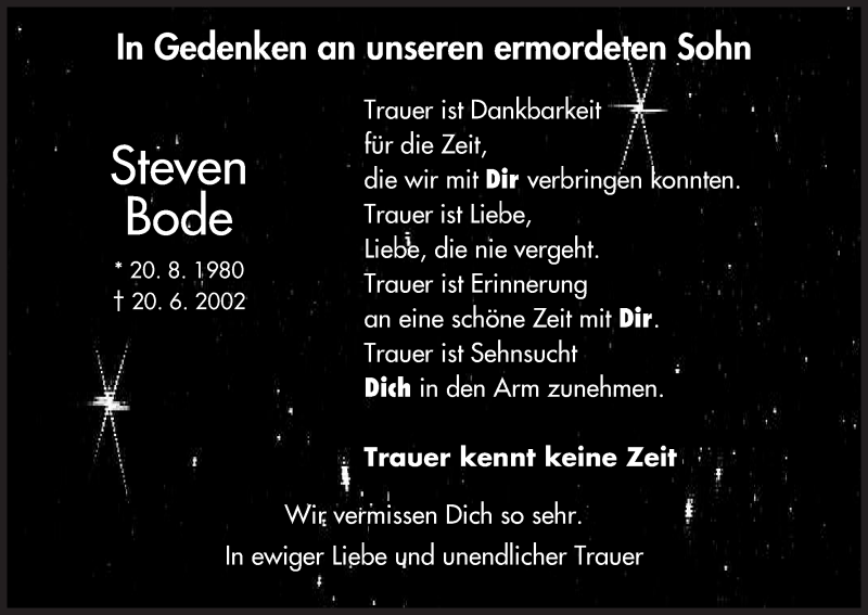  Traueranzeige für Steven Bode vom 20.06.2013 aus HNA