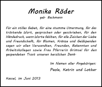 Traueranzeige von Monika Röder von HNA