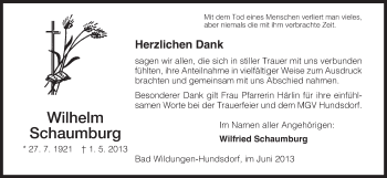 Traueranzeige von Wilhelm Schaumburg von HNA