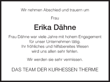 Traueranzeige von Erika Dähne von HNA