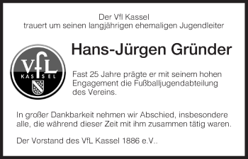 Traueranzeige von Hans-Jürgen Gründer von HNA