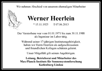 Traueranzeige von Werner Heerlein von HNA