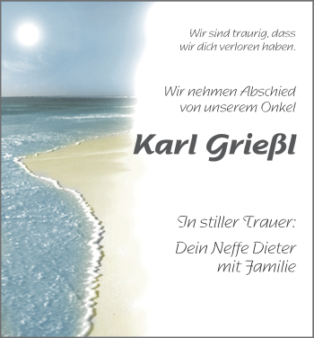 Traueranzeige von Karl Grießl von HNA