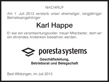 Traueranzeige von Karl Happe von HNA