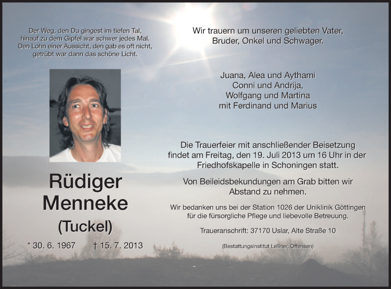  Traueranzeige für Rüdiger Menneke vom 17.07.2013 aus HNA