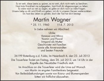 Traueranzeige von Martin Wagner von HNA