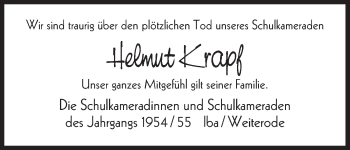 Traueranzeige von Helmut Krapf von HNA