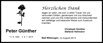 Traueranzeige von Peter Günther von HNA