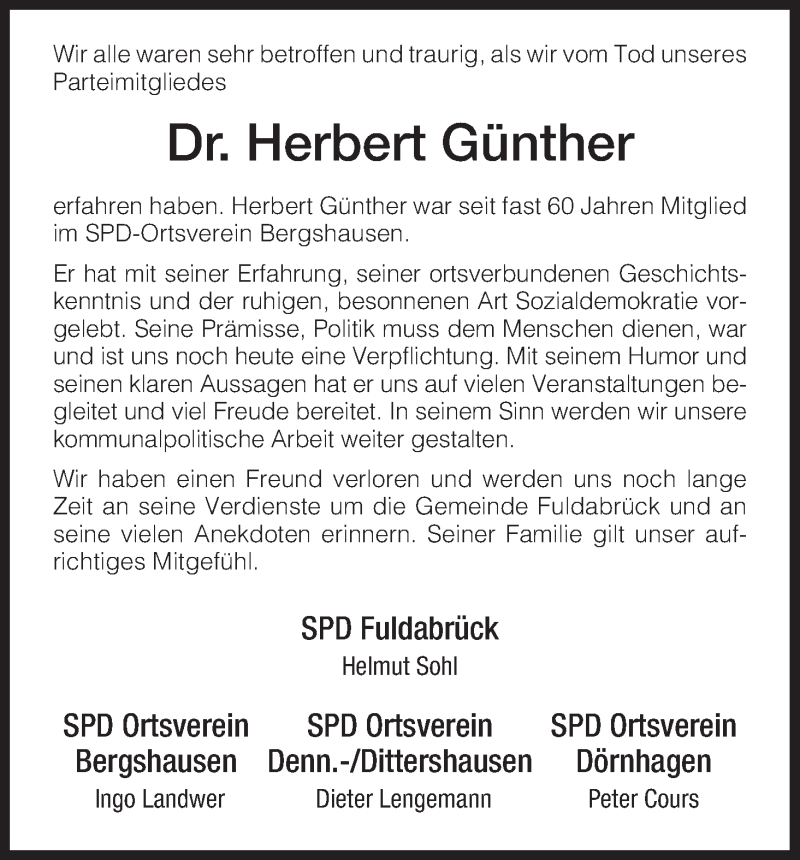  Traueranzeige für Herbert Günther vom 16.08.2013 aus HNA