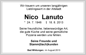 Traueranzeige von Nico Lanuto von HNA