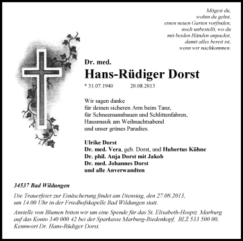 Traueranzeige von Hans-Rüdiger Dorst von HNA