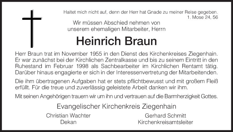  Traueranzeige für Heinrich Braun vom 27.08.2013 aus HNA