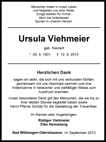 Traueranzeige von Ursula Viehmeier von HNA