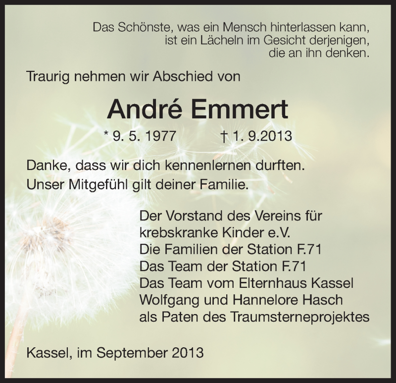  Traueranzeige für Andre Emmert vom 07.09.2013 aus HNA