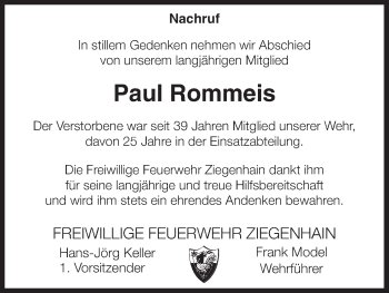 Traueranzeige von Paul Rommeis von HNA