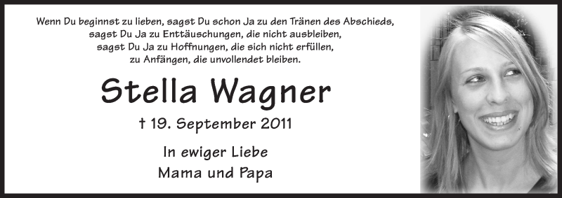  Traueranzeige für Stella Wagner vom 19.09.2013 aus HNA
