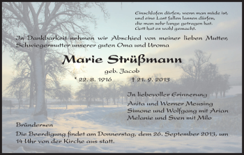 Traueranzeige von Marie Strüßmann von HNA