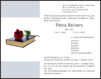 Traueranzeige von Petra Reiners von HNA